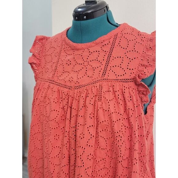 Madewell Eyelet Ruffle-Sleeve Pintuck Mini Dress Boho Fresh Chili Plus Size XXL - Picture 6 of 11